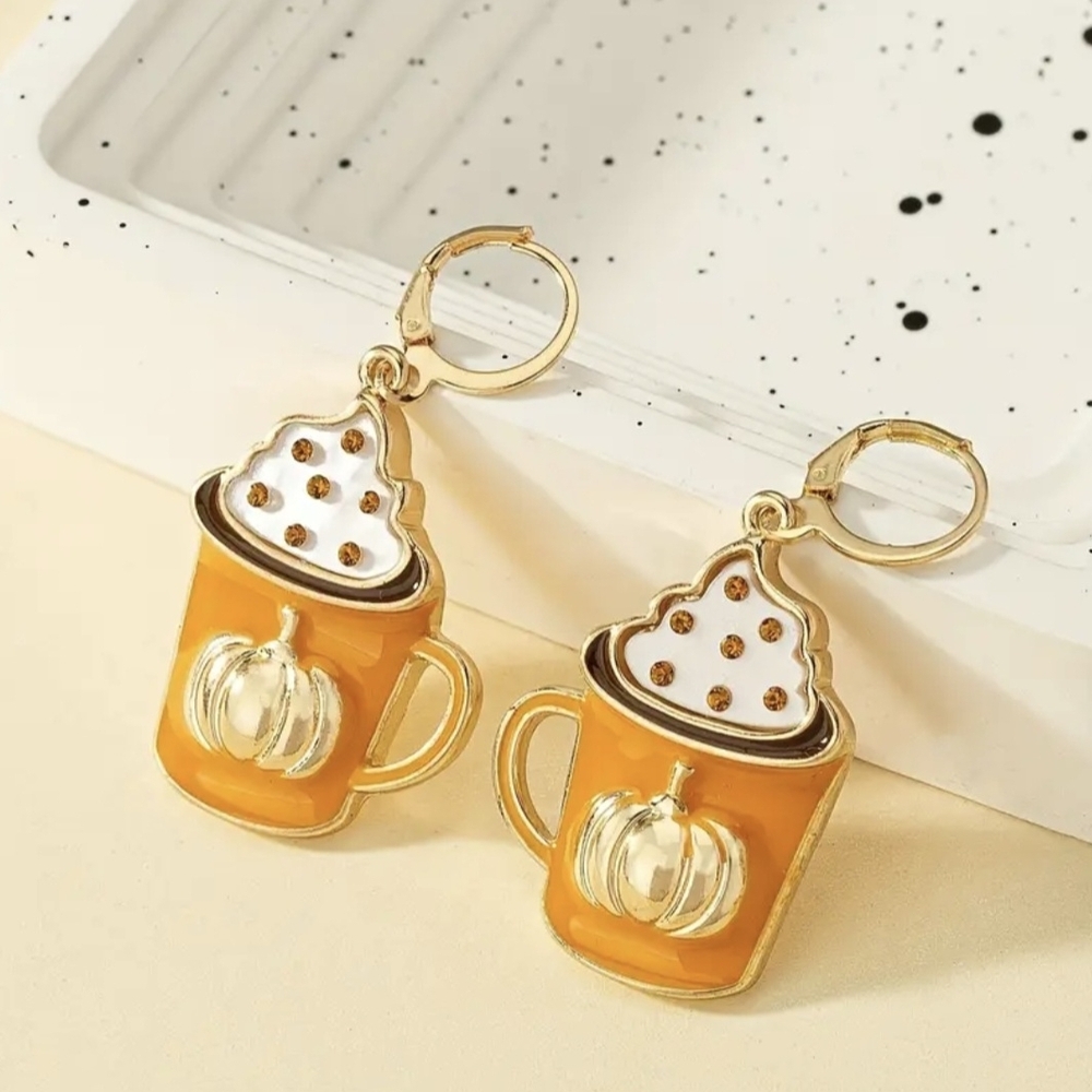 Festive Gold and Orange Pumpkin Spice Latte Earrings